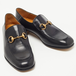 Gucci Black Leather Jordaan Horsebit Slip On Loafers Size 42
