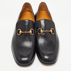 Gucci Black Leather Jordaan Horsebit Slip On Loafers Size 42