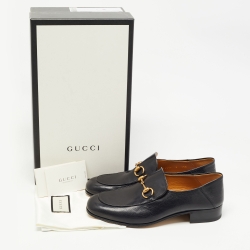 Gucci Black Leather Jordaan Horsebit Slip On Loafers Size 42