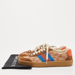 Gucci Brown/Beige GG Canvas and Suede Web G74 Sneakers Size 39.5 
