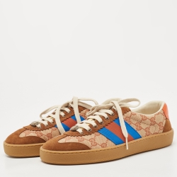 Gucci Brown/Beige GG Canvas and Suede Web G74 Sneakers Size 39.5 