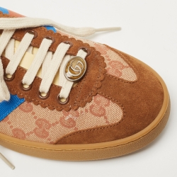 Gucci Brown/Beige GG Canvas and Suede Web G74 Sneakers Size 39.5 