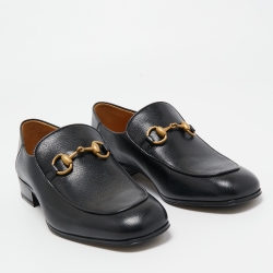 Pre Owned Gucci Black Leather Jordaan Horsebit Slip On Loafers Size 40