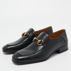 Pre Owned Gucci Black Leather Jordaan Horsebit Slip On Loafers Size 40