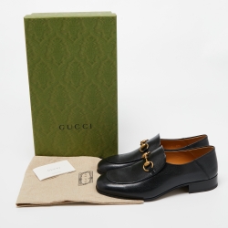 Pre Owned Gucci Black Leather Jordaan Horsebit Slip On Loafers Size 40