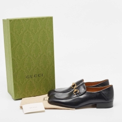 Pre Owned Gucci Black Leather Jordaan Loafers Size 43