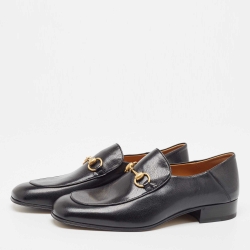 Pre Owned Gucci Black Leather Jordaan Loafers Size 43