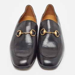 Pre Owned Gucci Black Leather Jordaan Loafers Size 43