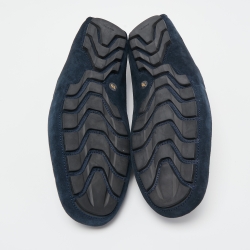 Pre Owned Gucci Dark Blue Suede Web Detail Loafers Size 41.5