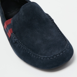 Pre Owned Gucci Dark Blue Suede Web Detail Loafers Size 41.5