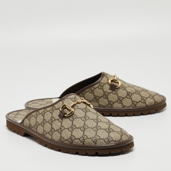 Gucci Brown Canvas and Leather Trim Embellishment Mules Size 45