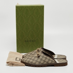Gucci Brown Canvas and Leather Trim Embellishment Mules Size 45