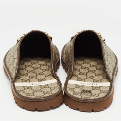 مملوكة مسبقًا Gucci Beige/Ebony GG Supreme Canvas Horsebit Flat Mules Size 44.5