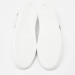 مملوكة مسبقًا Gucci White Leather Web Detail Bee Embroidered Ace Low Top Sneakers Size 40
