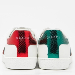 مملوكة مسبقًا Gucci White Leather Web Detail Bee Embroidered Ace Low Top Sneakers Size 40