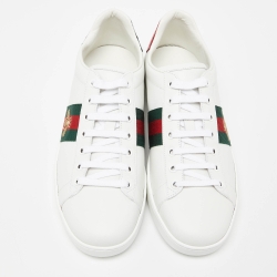 مملوكة مسبقًا Gucci White Leather Web Detail Bee Embroidered Ace Low Top Sneakers Size 40