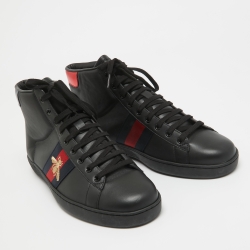 مملوكة مسبقًا حذاء رياضي غوتشي  آيس جلد أسود مطرز نحلة بعنق مرتفع مقاس 42