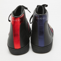 مملوكة مسبقًا حذاء رياضي غوتشي  آيس جلد أسود مطرز نحلة بعنق مرتفع مقاس 42