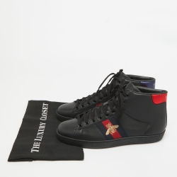 مملوكة مسبقًا حذاء رياضي غوتشي  آيس جلد أسود مطرز نحلة بع نق مرتفع مقاس 42