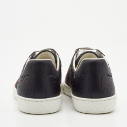 مملوكة مسبقًا Gucci Black Guccissima Leather Web Detail Ace Sneakers Size 42.5