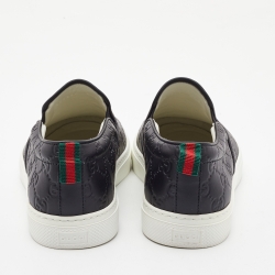 Pre Owned Gucci Black Guccissima Leather Slip On Sneakers Size 42.5