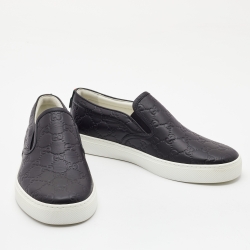Pre Owned Gucci Black Guccissima Leather Slip On Sneakers Size 42.5