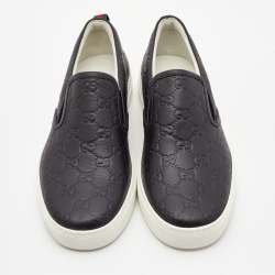 Pre Owned Gucci Black Guccissima Leather Slip On Sneakers Size 42.5