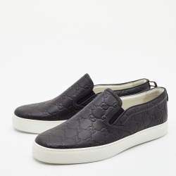 Pre Owned Gucci Black Guccissima Leather Slip On Sneakers Size 42.5