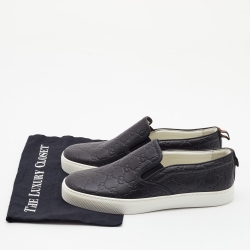Pre Owned Gucci Black Guccissima Leather Slip On Sneakers Size 42.5