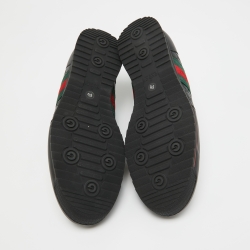 مملوكة مسبقًا Gucci Black Guccissima Leather Web Detail Lace Up Sneakers Size 42.5