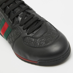 مملوكة مسبقًا Gucci Black Guccissima Leather Web Detail Lace Up Sneakers Size 42.5