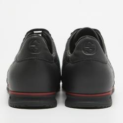 مملوكة مسبقًا Gucci Black Guccissima Leather Web Detail Lace Up Sneakers Size 42.5
