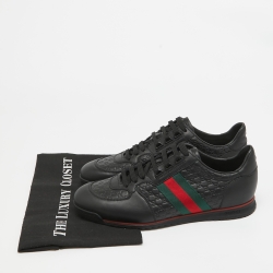 مملوكة مسبقًا Gucci Black Guccissima Leather Web Detail Lace Up Sneakers Size 42.5