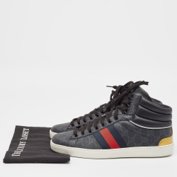 مملوكة مسبقًا Gucci Black GG Supreme Canvas Ace High Top Sneakers Size 42