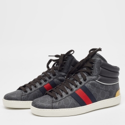 مملوكة مسبقًا Gucci Black GG Supreme Canvas Ace High Top Sneakers Size 42