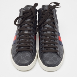مملوكة مسبقًا Gucci Black GG Supreme Canvas Ace High Top Sneakers Size 42