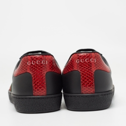 Pre Owned Gucci Black Leather Ace Web Low Top Sneakers Size 42.5