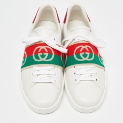 Gucci White Leather Ace Elastic Web Low Top Sneakers Size 43