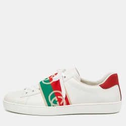 Gucci White Leather Ace Elastic Web Low Top Sneakers Size 43