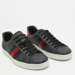 Pre Owned Gucci Dark Grey GG Supreme Canvas Ace Sneakers Size 42.5