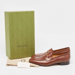 Pre Owned Gucci Brown Leather Jakarta Loafers Size 45.5