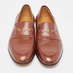 Pre Owned Gucci Brown Leather Jakarta Loafers Size 45.5