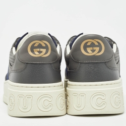 Gucci Grey/Blue Leather GG Low Top Sneakers Size 44
