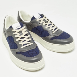 Gucci Grey/Blue Leather GG Low Top Sneakers Size 44