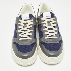 Gucci Grey/Blue Leather GG Low Top Sneakers Size 44