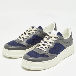 Gucci Grey/Blue Leather GG Low Top Sneakers Size 44