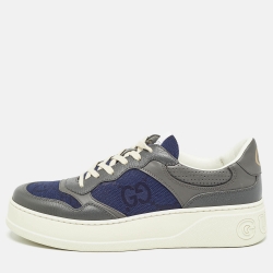 Gucci Grey/Blue Leather GG Low Top Sneakers Size 44