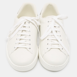 Pre Owned Gucci White Perforated Interlocking G Leather Ace Sneakers Size 44.5