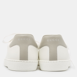 Pre Owned Gucci White Perforated Interlocking G Leather Ace Sneakers Size 44.5