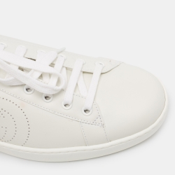 Pre Owned Gucci White Perforated Interlocking G Leather Ace Sneakers Size 44.5